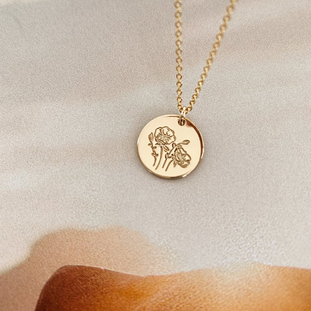 August Poppy Birth Flower Minimal Charm Necklace